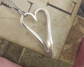 Handcrafted Heart Necklace: Upcycled Vintage Silverware Fork Jewelry