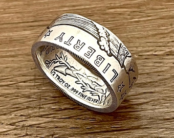 Handcrafted Silver Liberty Coin Ring | 1/2 oz of 99.9% Solid Silver | Made From Coins!