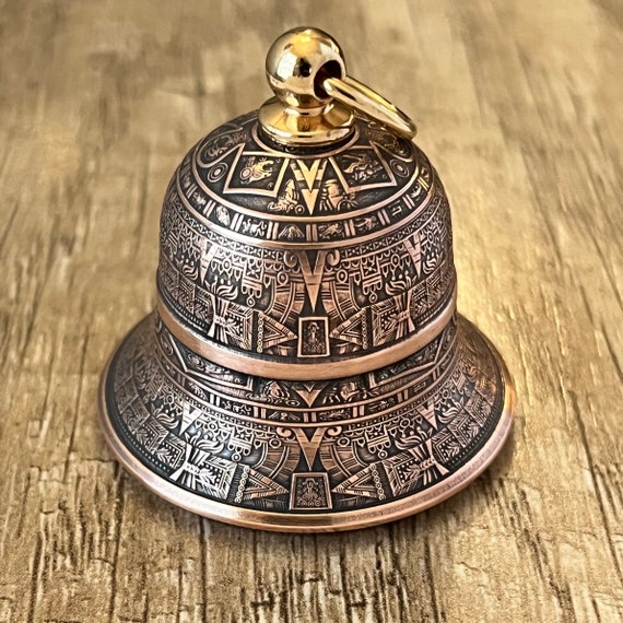 Aztec Calendar Copper Motorcycle Bell – Handmade From .999 Fine