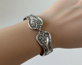 Handcrafted Spoon Handle Bracelet: Magnolia Pattern - With Adjustable Clasp