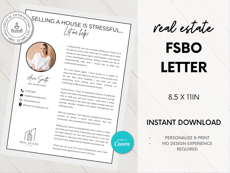 FSBO Letter, Real Estate FSBO Flyer Template, for Sale by Owner