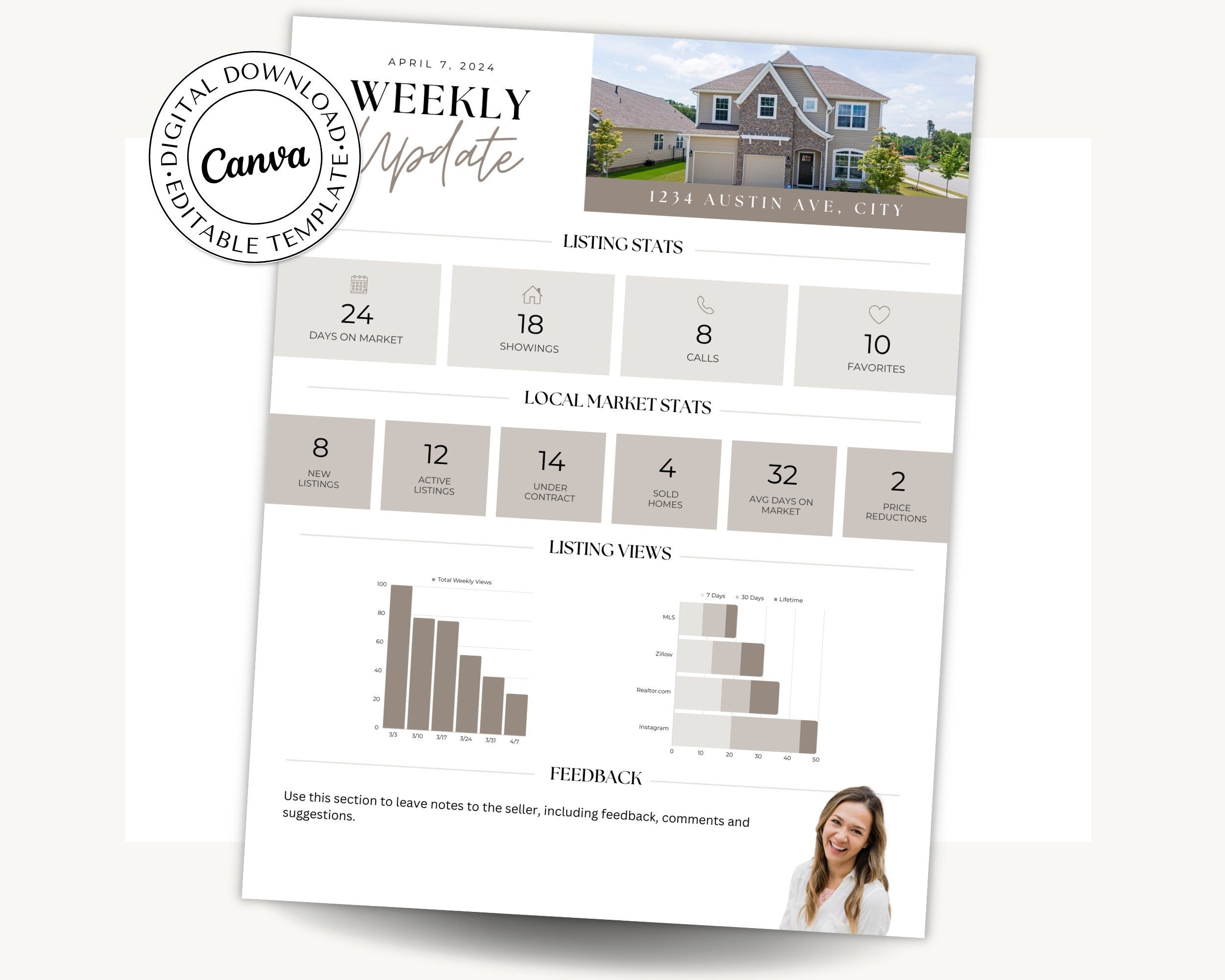 Realtor Listing Performance Report, Weekly Seller Update Flyer, Client ...