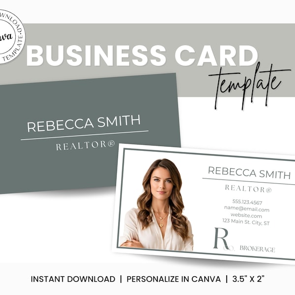 Real Estate Business Card Canva Template, Two-Sided Modern Realtor Business Card, Realtor Essentials Business Card, Real Estate Marketing