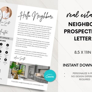 Hello Neighbor Real Estate Letter, Neighbor Real Estate News Letter, Introduction Letter, Real Estate Prospecting Letter, Market Report