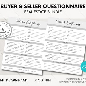 Buyer & Seller Questionnaire Bundle, Buyer Intake Form, Seller Questionnaire, Lead Information Sheet, Client Intake Form, Onboarding Forms
