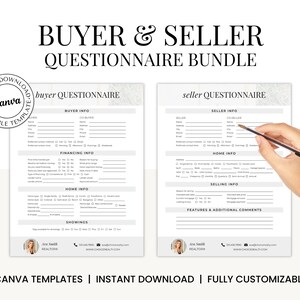 Buyer Questionnaire & Seller Questionnaire for Real Estate, Realtor Client Intake Form, Real Estate Surveys,  Buyer Consultation Information