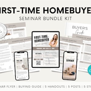 Kit de seminario para compradores de vivienda por primera vez, paquete de seminario de planificación para compradores de vivienda, presentación de clase para compradores de vivienda de un agente inmobiliario, plantillas de talleres para compradores de vivienda de Canva