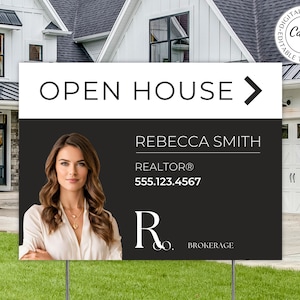 Open House Yard Sign Template, Open House Sign Design, Realtor Open House Sign, Realtor Yard Sign, Real Estate Signage, Real Estate Branding