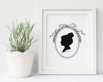 Custom Silhouette Print with Georgian Wreath • Custom Family Keepsake