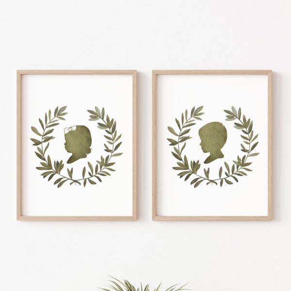 Custom Silhouette Print with Olive Branch Wreath • Wonderful Christmas Gift!