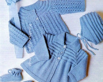 Baby Knitting Pattern pdf Girls and Boys Matinee Coats, Hat, Bootees & Bonnet