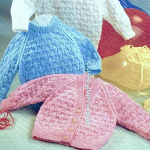 Baby Knitting Pattern pdf 16-22&quot; Textured Cardigan and Sweater Double Knit