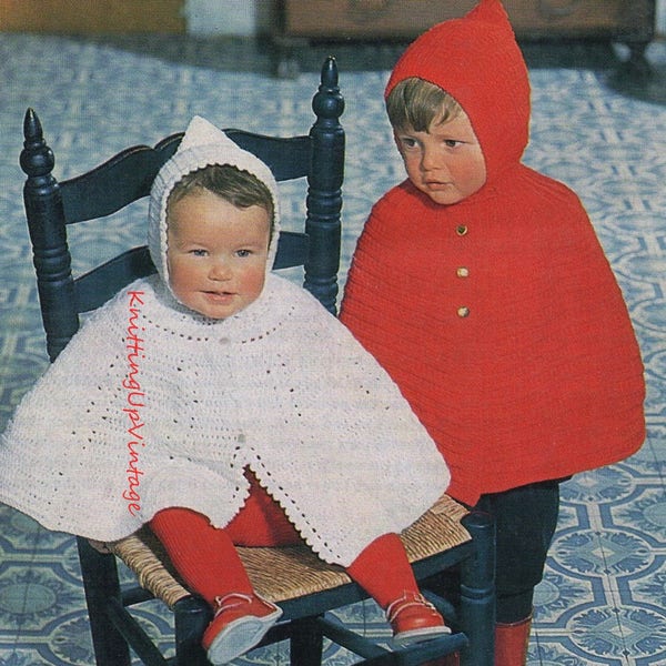Baby Knitting and Crochet Pattern pdf Double Knit Hooded Poncho Cape Crochet or Knit 18-24"