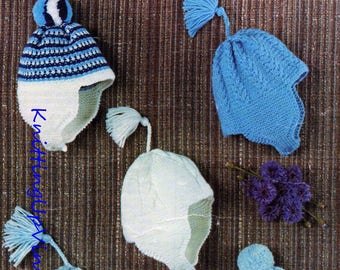 Baby Knitting Pattern pdf Vintage Boys Hats Helmets 1-12 mths  Double Knit