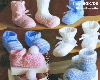 Baby Knitting Pattern pdf Vintage Bootees and Shoes  0-6 mths  DK QK and 4 ply pdf