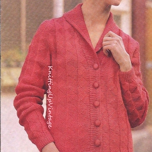 Knitting Pattern PDF Womens Textured Panel Cardigan  32 - 40 Double Knit