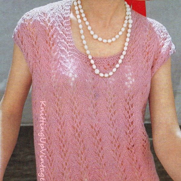 Knitting Pattern PDF Womens Lacy Summer Top  34 - 40  4 ply