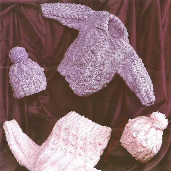 Chunky Knitting Pattern pdf Baby & Childs Cable Cardigans Sweater Hat 22-30"