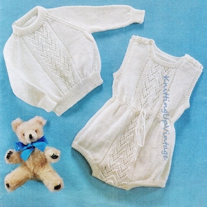 Baby Knitting Pattern pdf Baby Romper Suit and Jumper 18 and 20&quot; chest