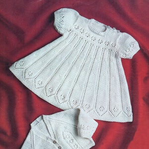 Baby Knitting Pattern 3 ply DRESS & CARDIGAN 18" pdf