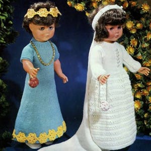 20&quot; Dolls Clothes Knitting Pattern Bride Bridesmaid Dress Double Knit pdf