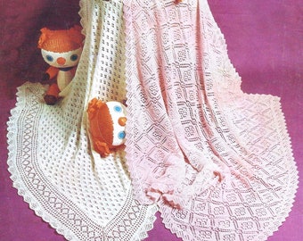Baby Knitting Pattern pdf 2 ply & 3 ply Vintage Lacy Shawls
