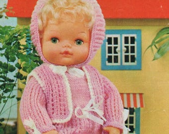 4 ply 15" Baby Dolls Clothes Knitting Pattern Tiny Tears Angel Top, Waistcoat  pdf