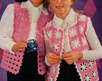 Crochet Pattern pdf Girls and teens granny crochet waistcoat vests DK 22" to 35"