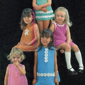 Vintage Crochet Pattern Child&#39;s Summer Dress with different trims 4 ply   pdf