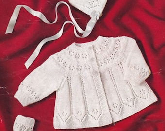 Baby Knitting Pattern pdf Matinee Coat, Bonnet & Bootees 3 ply 17-18"