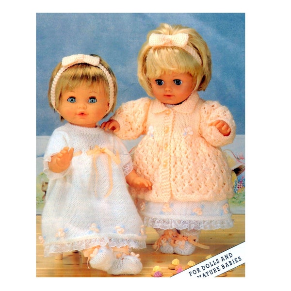 Baby Dolls Clothes Knitting Pattern pdf Dress, Coat, Bootees, Hairband, Double Knit