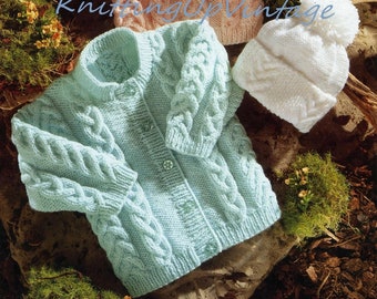 Baby Knitting Pattern pdf 16-24" DK Cable Cardigan, Jumper and Bobble Hat