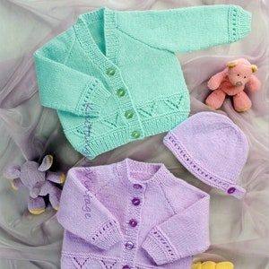 Premature Baby Knitting Pattern pdf 12-24" Cardigans and Hat Double Knit