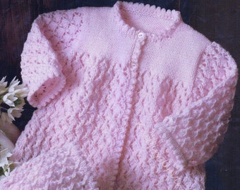 Baby Knitting Pattern pdf DK  Pretty Matinee Coat and Bonnet 16  18  20"