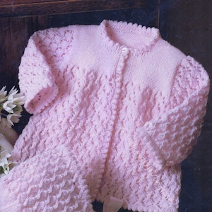 Baby Knitting Pattern pdf DK  Pretty Matinee Coat and Bonnet 16  18  20&quot;