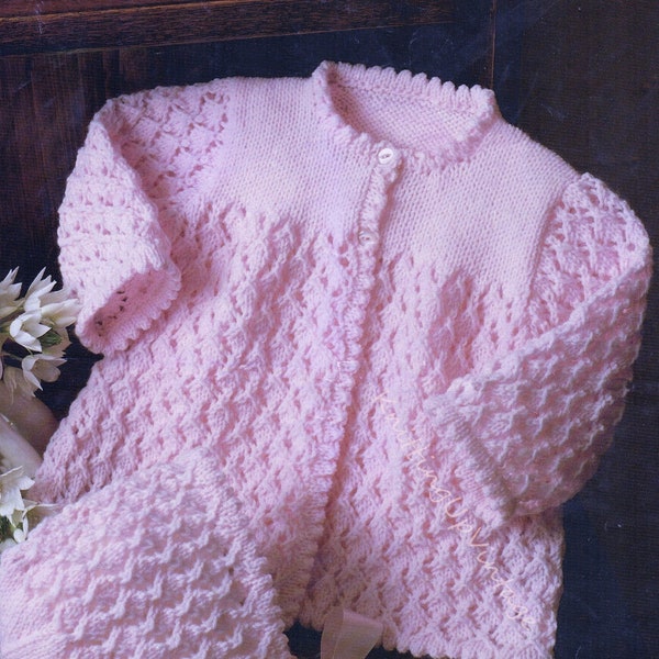 Baby Knitting Pattern pdf DK  Pretty Matinee Coat and Bonnet 16  18  20"