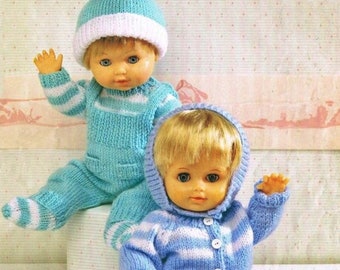 Baby Dolls Clothes Knitting Pattern DK 12-22" Cardigan, Dungarees, Jumper, Hat, Socks