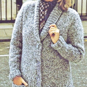 Knitting Pattern PDF Womens Chunky Long Cardigan Coat Larger sizes  38-50