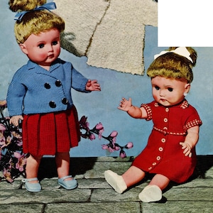 17" Dolls Clothes Knitting Pattern 4 ply Blazer, Pleated Skirt pdf
