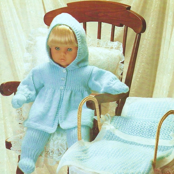 Baby Dolls Clothes Knitting Pattern 16 20 24" Pram Set & Blanket Double Knit