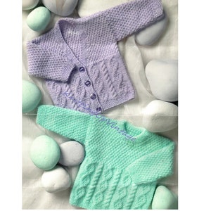 Baby Knitting Pattern DK 16-24&quot; Cable and Seed st Cardigan and Jumper pdf