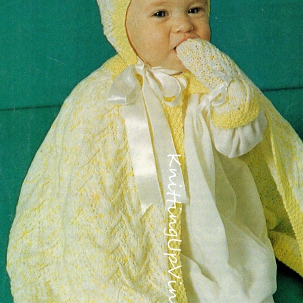 Baby Knitting Pattern pdf Carrying Cape with Hood or Bonnet and Mittens 0-9 mths