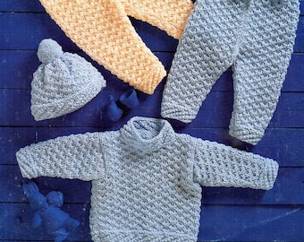 Baby Knitting Pattern Chunky Pram Sets Boys and Girls 18-28  pdf