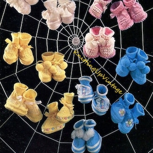 Baby Knitting Pattern pdf Vintage Bootees Booties 1-6 mths  4 ply