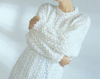 Knitting Pattern PDF Womens Lacy Knit Tunic Sweater  28 - 48 Double Knit