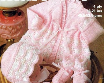 Baby Knitting Pattern pdf Vintage Matinee Jacket Bonnet Mitts Bootees