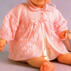 Baby Knitting Pattern pdf Matinee Coat and Bonnet  16-20 chest 4 ply