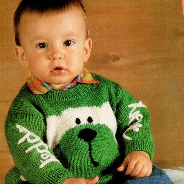 Baby Knitting Pattern pdf Teddy Bear Sweater Jumper