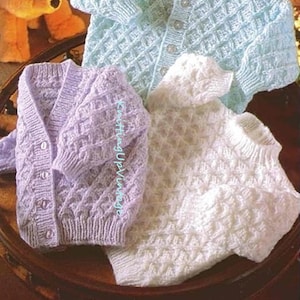 Baby Knitting Pattern DK pdf Textured Cardigans and Sweater 16-22"