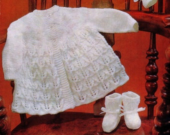 Baby Knitting Pattern pdf Dress Matinee Coat Bonnet Mitts Bootees